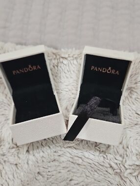 Pandora White Jewelry Boxes with Black Interior and Ribbon